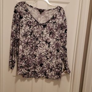 Black/grey /white floral long sleeve top w/ velve